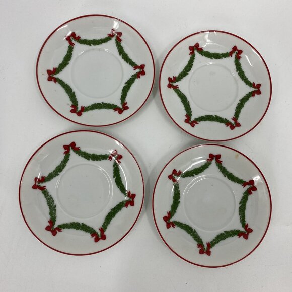 Lot 4 Neiman Marcus Christmas Garland Demitasse Cup Saucer Sets Christmas Japan - Picture 4 of 5
